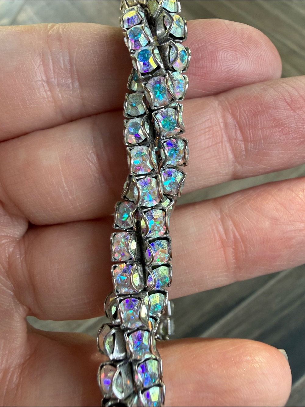 Touchstone Crystal by Swarovski Iridescent Silver-Tone Stretch Tennis Bracelet - Picture 3 of 4